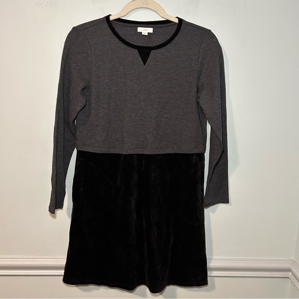 J. Jill Gray & Black Velour Long Sleeve Mini Dress Size Small Petite
